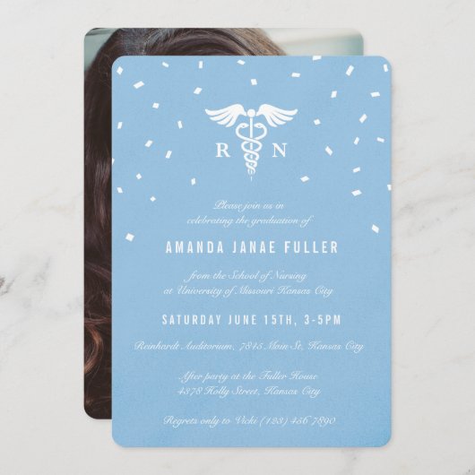 Blue Caduceus Nurse Graduation Kaart (Voorkant / Achterkant)