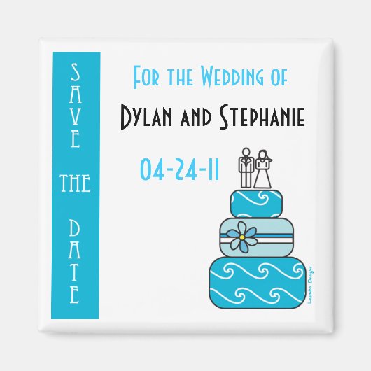 Blue Cake Enregistrer le Mariage Date Magnet (Devant)