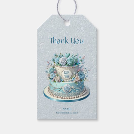 Blue Cake Flowers Gift Label Cadeaulabel (Voorkant)