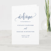 Blue  Calligraphy Script Wedding Booklet Programma (Voorkant)