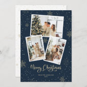 Blue Calligraphy Snow Photo Joyeuse carte de Noël (Devant / Derrière)