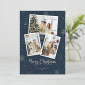 Blue Calligraphy Snow Photo Joyeuse carte de Noël (Debout devant)