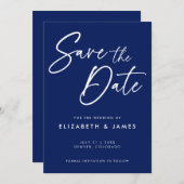 Blue Calligraphy Wedding Save the Date Kaart (Voorkant / Achterkant)