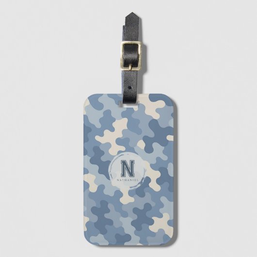 Blue Camo Militair Monogram Bagagelabel (Voorkant (verticaal))