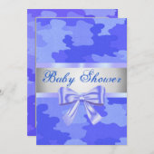 Blue Camouflage Blue Bow Baby shower Uitnodiging (Voorkant / Achterkant)