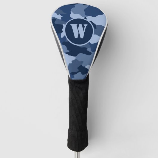 Blue Camouflage Camo Pattern Monogram Initiaal Golfheadcover (Voorkant)