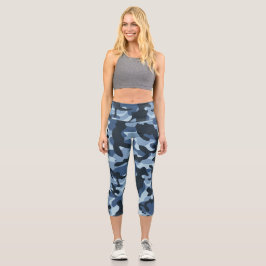 Blue Camouflage Capri Leggings