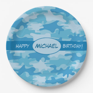 Blue Camouflage Happy Birthday Name Persoonlijk Papieren Bordje
