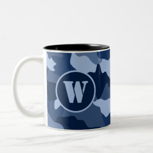 Blue Camouflage Monogram Initiaal Tweekleurige Koffiemok