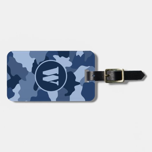 Blue Camouflage Pattern Monogram Initiaal Bagagelabel (Voorkant horizontaal)