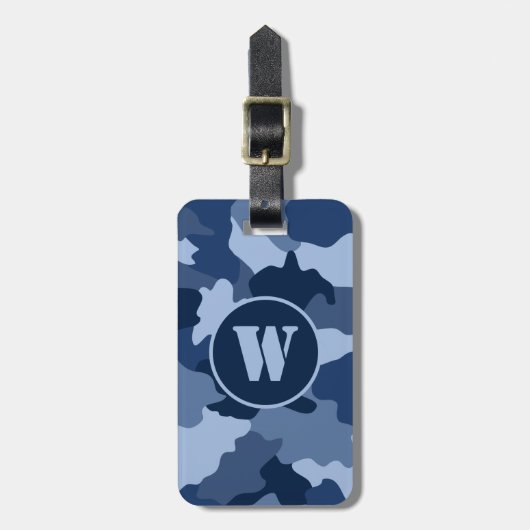 Blue Camouflage Pattern Monogram Initiaal Bagagelabel (Voorkant verticaal)