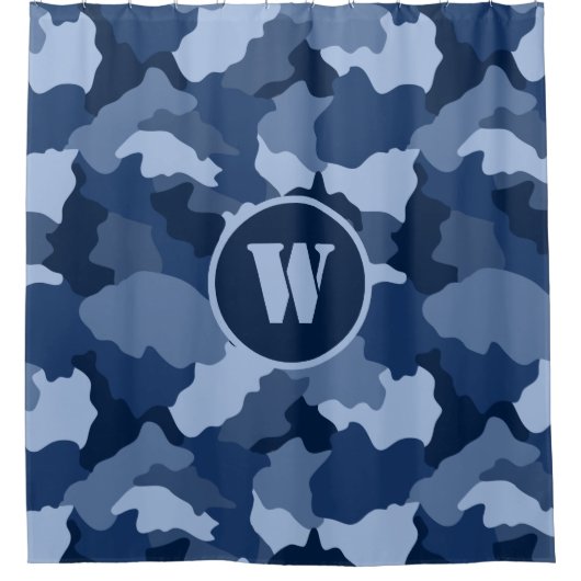 Blue Camouflage Pattern Monogram Initiaal Douchegordijn (Voorkant)
