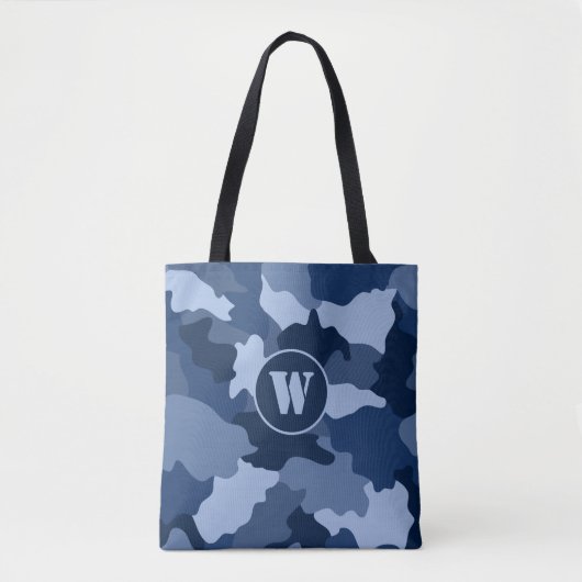 Blue Camouflage Pattern Monogram Initiaal Draagtas (Voorkant)