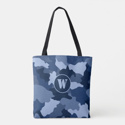 Blue Camouflage Pattern Monogram Initiaal Draagtas (Achterkant)