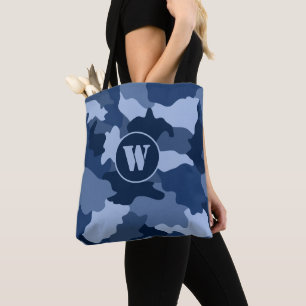 Blue Camouflage Pattern Monogram Initiaal Draagtas