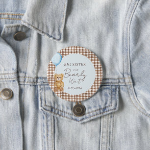 Blue Can Barley Wait Boy Baby shower Big Sister Ronde Button 7,6 Cm