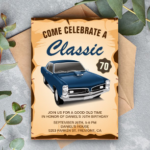 Blue Car Classic Birthday Invitation Kaart