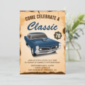  Blue Car Classic Birthday Invitation Kaart (Staand voorkant)