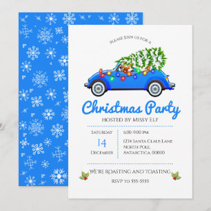 Blue Car en Tree Christmas Kaart