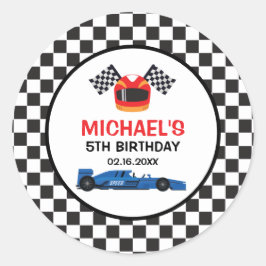 Blue Car Racing Birthday Ronde Sticker