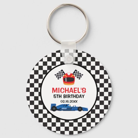 Blue Car Racing Birthday Sleutelhanger (Voorkant)