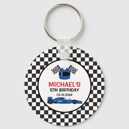 Blue Car Racing Birthday Sleutelhanger (Voorkant)
