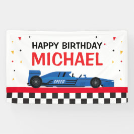 Blue Car racing Happy Birthday backdrop Spandoek