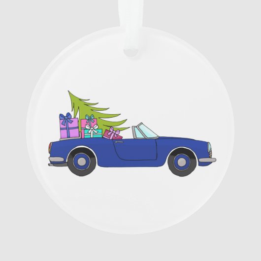 Blue Car with Christmas Gifts Ornament (achterkant)
