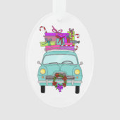 Blue Car with Christmas Gifts Ornament (voorkant)