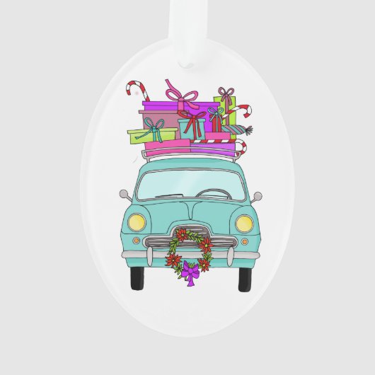 Blue Car with Christmas Gifts Ornament (achterkant)