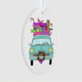 Blue Car with Christmas Gifts Ornament (voorkant)