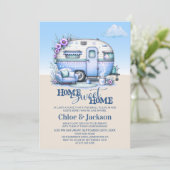 Blue Caravan Funny Housewarming Party Kaart (Staand voorkant)