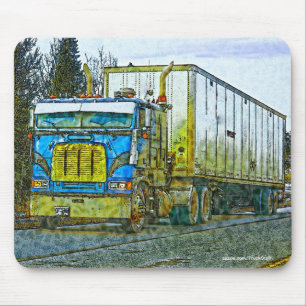 Blue Cargo Truck - Truck and Highway Art Muismat