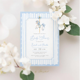 Blue Carousel Baby Boy Douche Uitnodiging