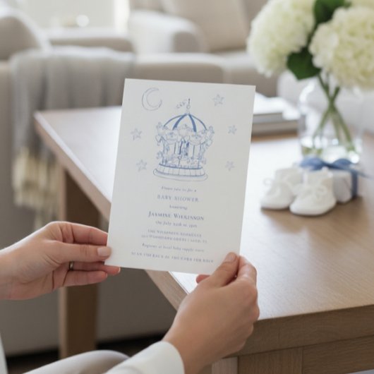Blue Carousel Moon Stars Baby Shower Invitation