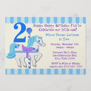 Blue Carousel Pony 2e verjaardagsfeest Kaart