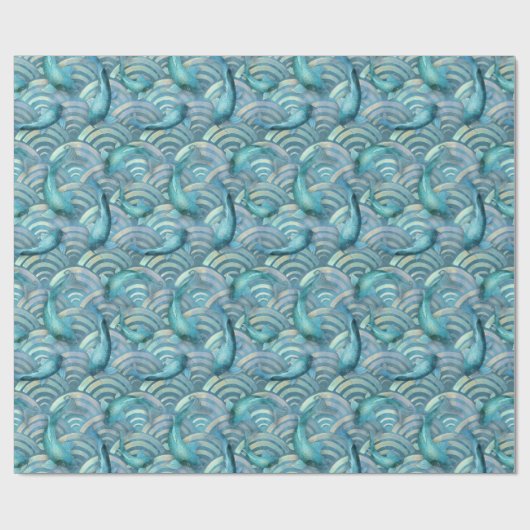 Blue Carp Koi Fish Pattern Cadeaupapier (Vlak)