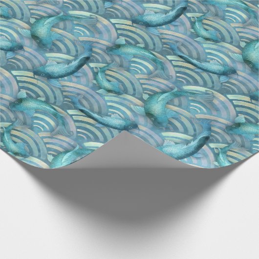 Blue Carp Koi Fish Pattern Cadeaupapier (Hoek)