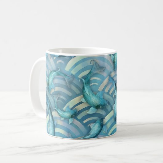 Blue Carp Koi Fish Pattern Koffiemok (Voorkant links)