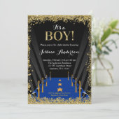 Blue Carpet Hollywood Faux Glitter Boy Baby shower Kaart (Staand voorkant)