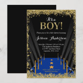 Blue Carpet Hollywood Faux Glitter Boy Baby shower Kaart (Voorkant / Achterkant)