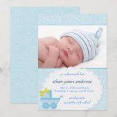 Blue Carriage Baby Boy Fotoaankondiging Aankondiging (Voorkant / Achterkant)