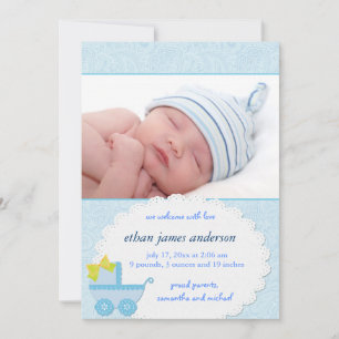 Blue Carriage Baby Boy Photo Faire-part de naissan