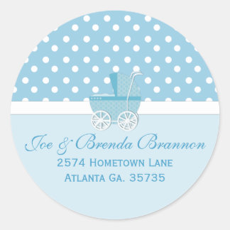 Blue Carriage en Polka Dots Adresetiketten Ronde Sticker