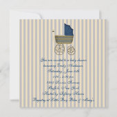 Blue Carriage Pram Baby Boy Shower Kaart (Achterkant)