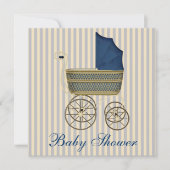 Blue Carriage Pram Baby Boy Shower Kaart (Voorkant)