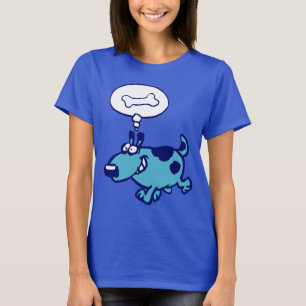 Blue Cartoon Chien pensant à l'os Femmes T-shirt