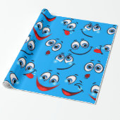Blue Cartoon Face Pattern Cadeaupapier (Uitgerold)