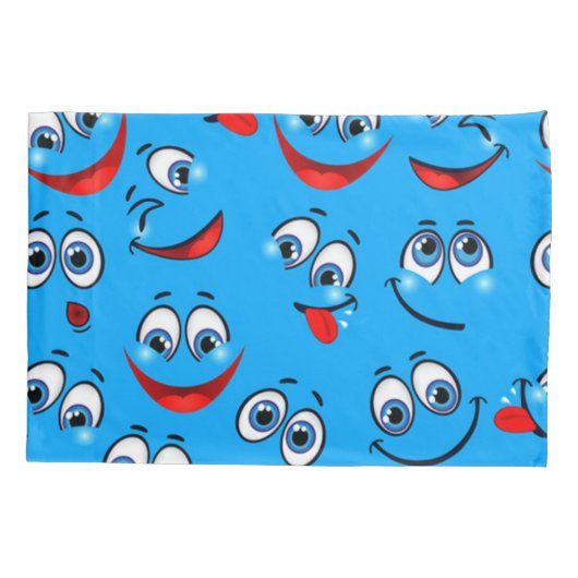 Blue Cartoon Face Pattern Kussensloop (Achterkant-Links)