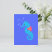 Blue Cartoon Seahorse Briefkaart (Staand voorkant)